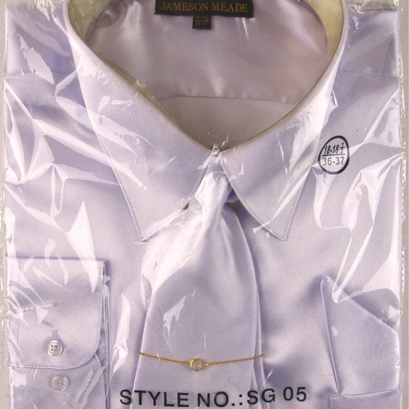 NEW Jameson Meade 4 Pc. Pale Lavender Satiny Dress Shirt Set, 18-18.5 (36/37) - Picture 1 of 2